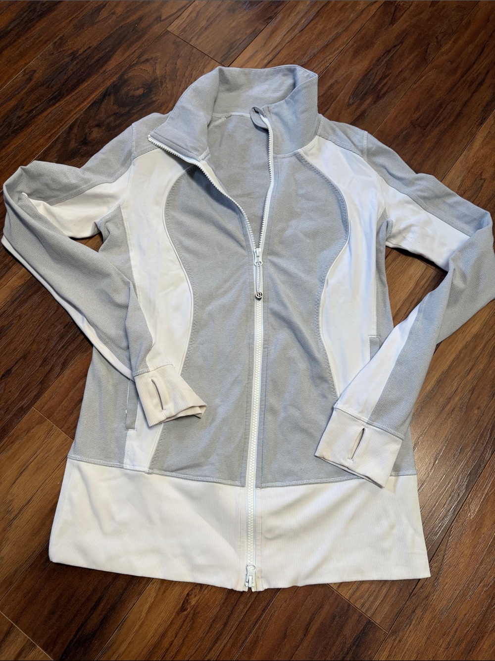 Lululemon  Light Gray and White Zip-Up Utility Jacket with High Collar